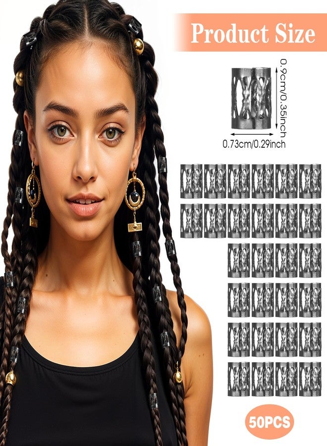 Alrhso 50 Pcs Black Dreadlock Beads Metal Tube Beads Dreadlock Hair Clips Adjustable Hair Cuff Braids Bead for Braids Decoration - Image 2